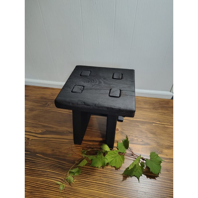 2020s Yakisugi -Shou Sugi Ban Charred Barnwood Stool, Reclaimed Accent Table, Wabi Sabi Plant Stand For Sale - Image 5 of 13