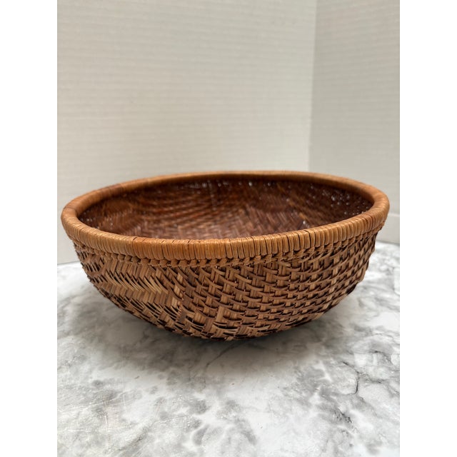 Vintage Rustic Asian Wood Woven Basket Bowl For Sale - Image 4 of 7