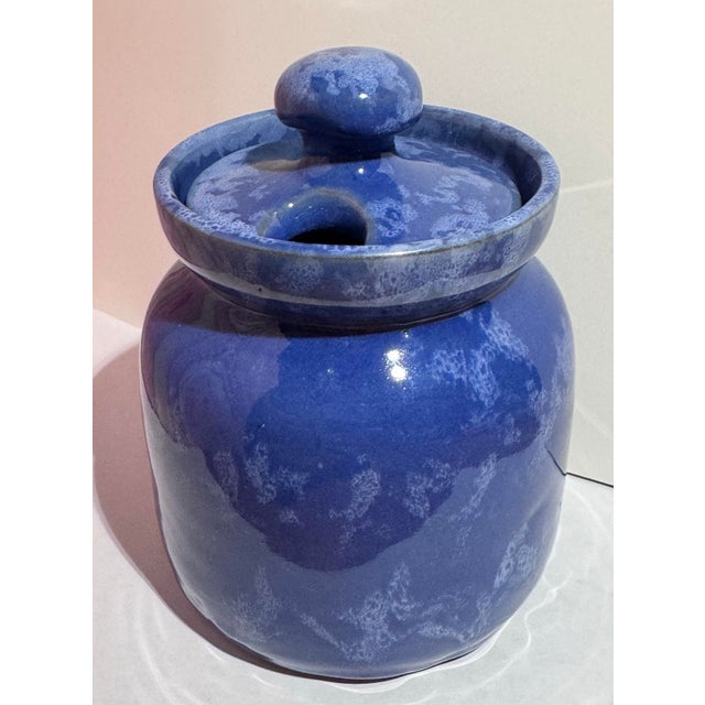 Ceramic Vintage Bybee Pottery Cobalt Blue Lidded Honey Pot For Sale - Image 7 of 10