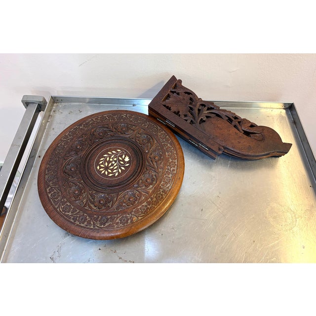 Carved Wood Indonesian Style Inlaid Folding Side Table For Sale - Image 4 of 4