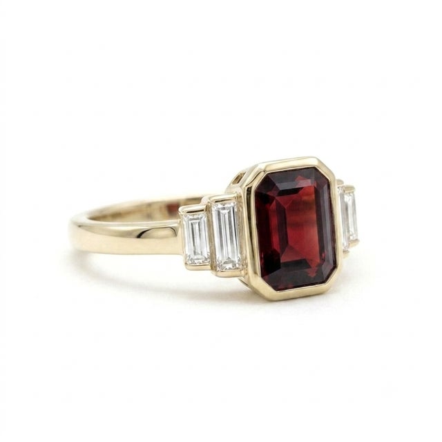 Contemporary Garnet Emerald Cut Statement Ring, Art Deco Garnet Ring, January Birthstone Ring Us 7 For Sale - Image 3 of 3