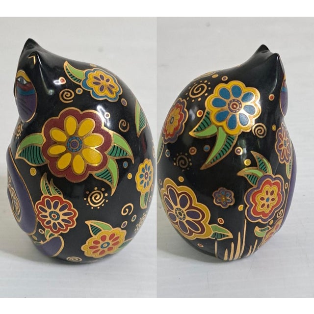 1996 Laurel Burch “Flowering Feline” Ceramic Cat With Japanese Washi Eggs For Sale - Image 4 of 11
