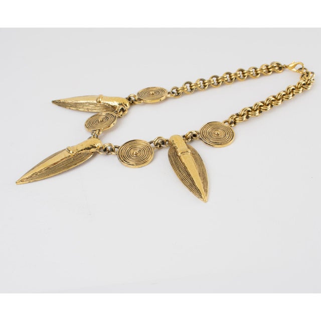 Gold Guy Laroche Gilt Metal Tribal Necklace For Sale - Image 8 of 9