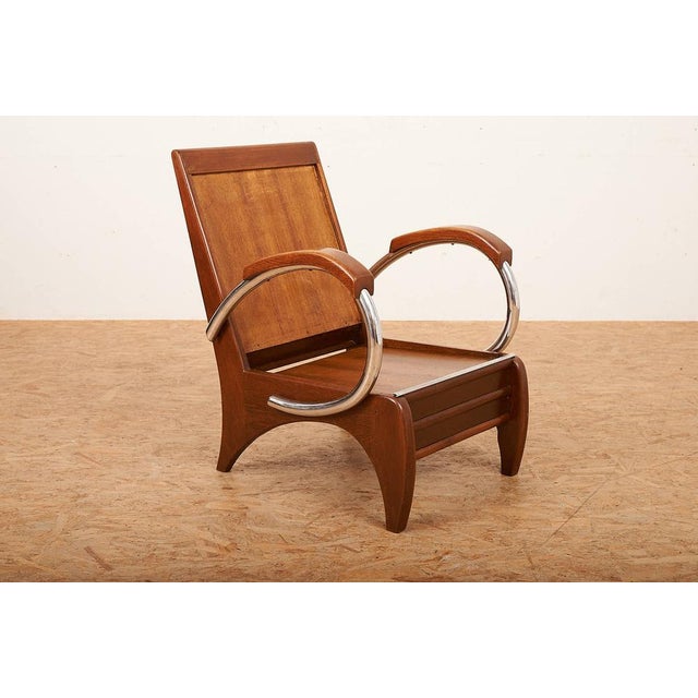 Upholstered Armchair in Wood, Plywood, Chrome-Plated Tubular Steel with Volz Cushion For Sale - Image 5 of 11