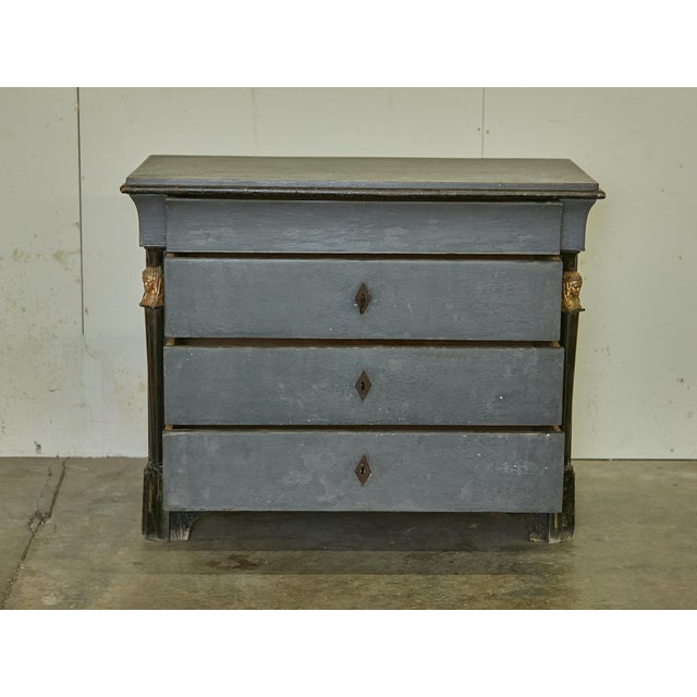 French Empire 19th Century Painted Wood Four-Drawer Commode with Gilt Busts For Sale - Image 11 of 12