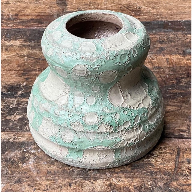 Late 20th Century Vintage Textured Green Ceramic Vase For Sale - Image 5 of 13