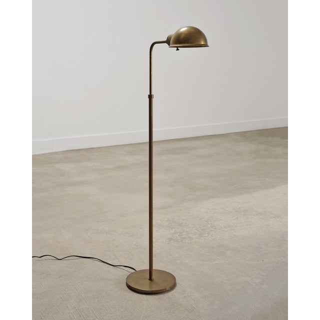 Metal Art Deco Style Patinated Brass Adjustable Pharmacy Floor Lamp For Sale - Image 7 of 15