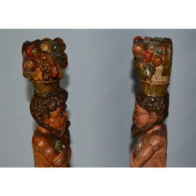 Late 19th Century Antique Pair of Carved & Painted Wood Venetian Style Architectural Figures For Sale - Image 5 of 12