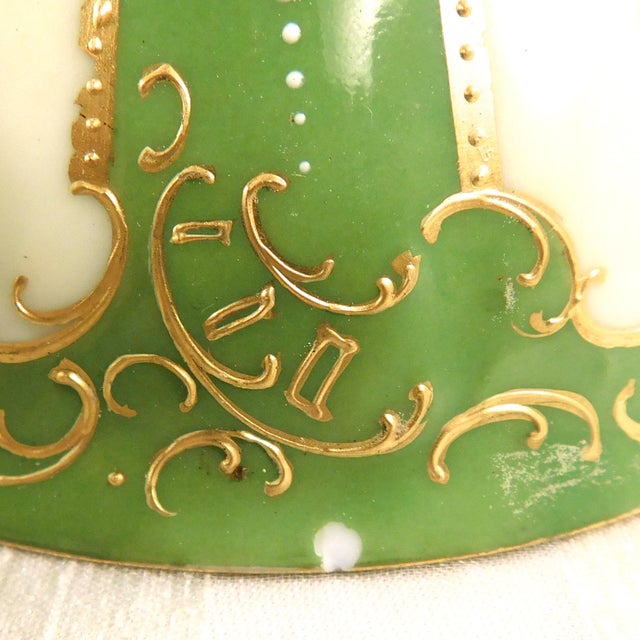 1930s Dresden Covered Two Handle Dessert Cup and Underplate With Raised Gold Trim For Sale - Image 18 of 18