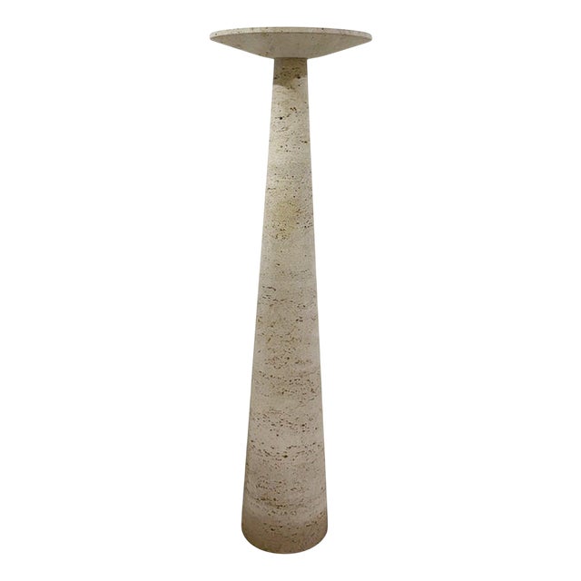 Travertine Pedestal Table in the style of Angelo Mangiarotti, 1970s For Sale