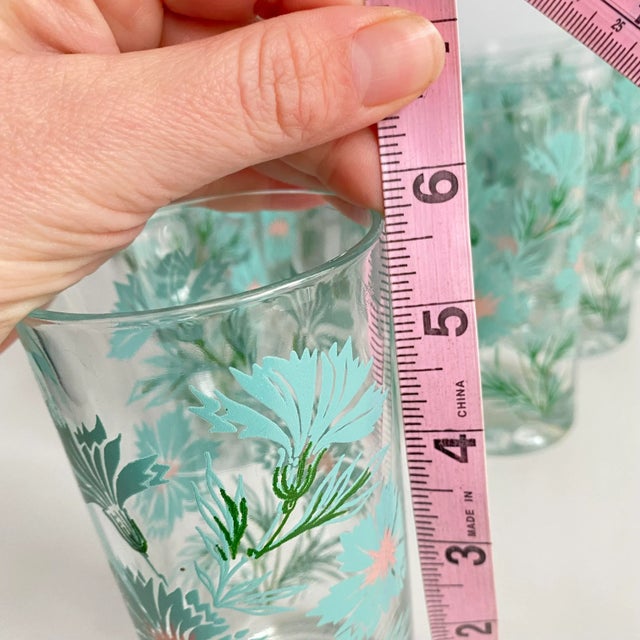 Aqua Set of 4 Reserved for Randi Taylor Smith Ever Yours Boutonnière Tumbler Tall Glasses Retro Floral For Sale - Image 8 of 10