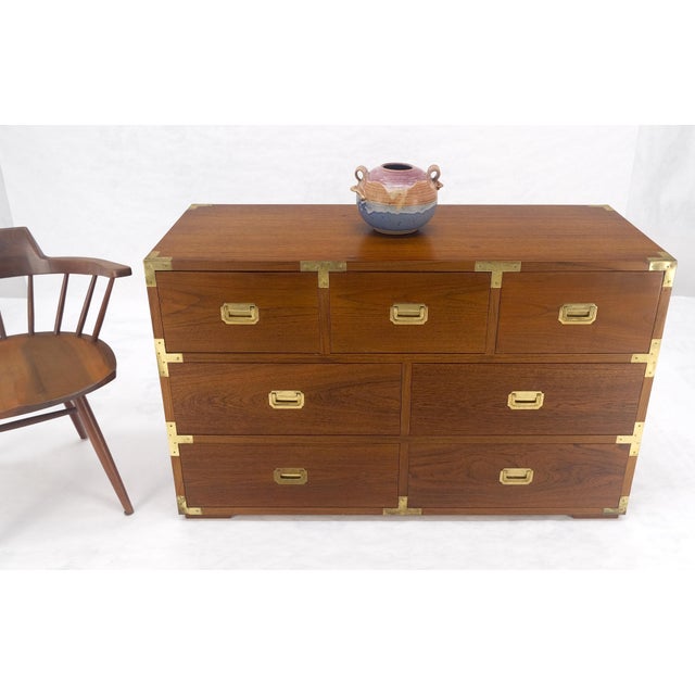 Pair of Campaign Solid Teak Dovetailed Drawers Dressers Credenza Brass MINT! For Sale - Image 9 of 17