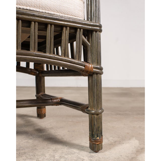 Olive Pair Bielecky Brothers Organic Modern Rattan Dining Armchairs For Sale - Image 8 of 18