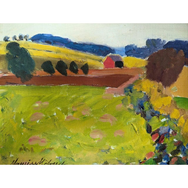 Mid-Century Modern "Fresh Fields" Vintage Mini Post-Impressionist Landscape Oil Painting, Framed For Sale - Image 10 of 11
