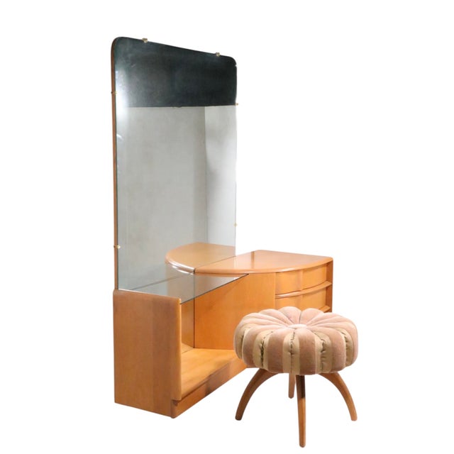 Mid-Century Modern Mid 20th Century Heywood Wakefield Sculptura Vanity With Stool For Sale - Image 3 of 14