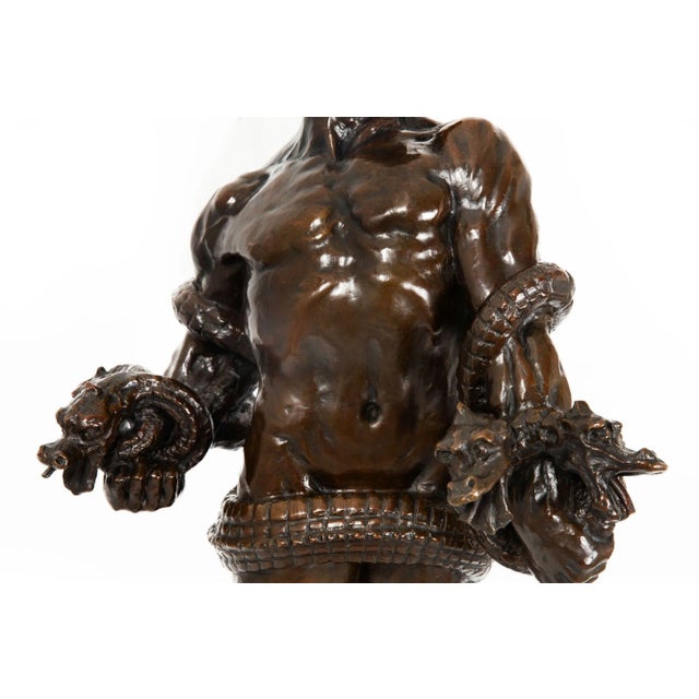 Brown American School Art Deco Bronze Sculpture “Hercules & the Hydra” Ca. 1940s For Sale - Image 8 of 12