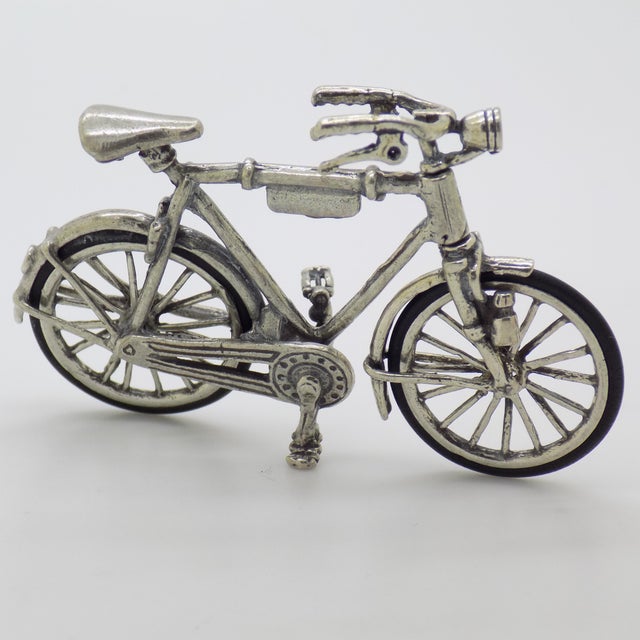 1980s Vintage Italian Handmade Genuine Silver Sport Bicycle Dollhouse Miniature Figurine For Sale - Image 5 of 8