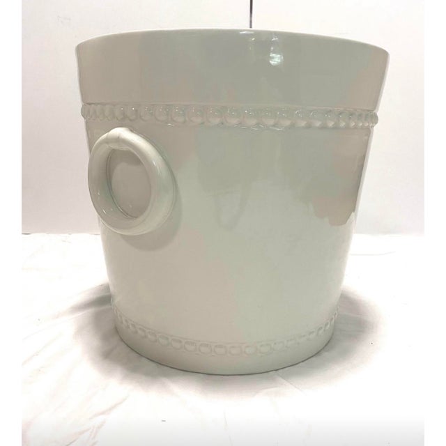English 1970s Italian White Ceramic Planter Cachepot With Rings and Beaded Bands For Sale - Image 3 of 8