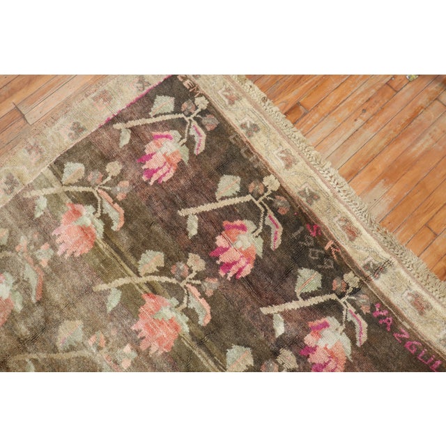 Stunning Floral Soft Brown Gallery Size Turkish Rug, Dated 1969 For Sale - Image 12 of 18