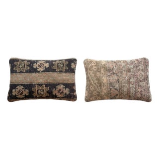 Black Turkish Rug Pillow Cover 16'' X 24'' - Set of Two For Sale