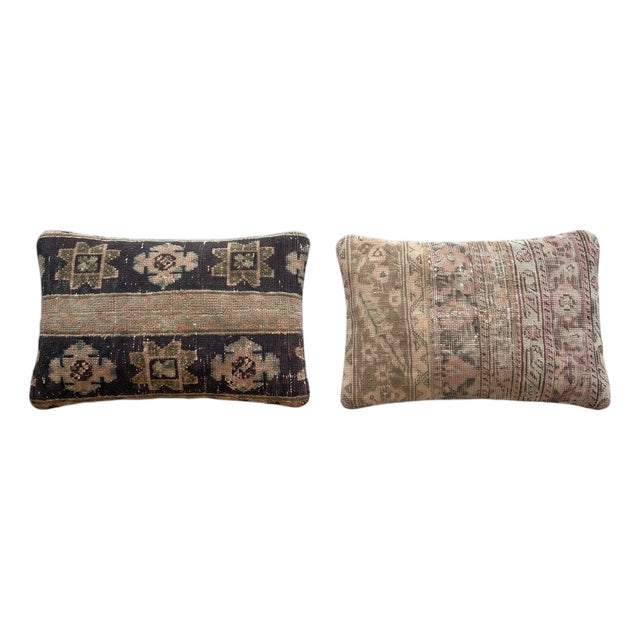 Black Turkish Rug Pillow Cover 16'' X 24'' - Set of Two For Sale
