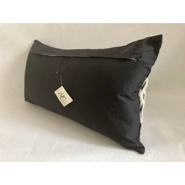 2010s Contemporary Black & White Trellis Embroidered Taffeta Lumbar Pillow Cover For Sale - Image 5 of 6