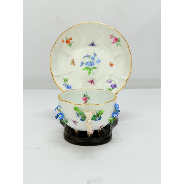 Antique Meissen Porcelain Floral Encrusted Tea Cup & Saucer For Sale In Providence - Image 6 of 7