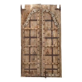 Antique Indian Bleached and Carved Teakwood Door For Sale
