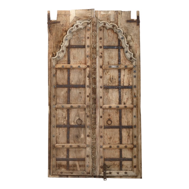 Antique Indian Bleached and Carved Teakwood Door For Sale
