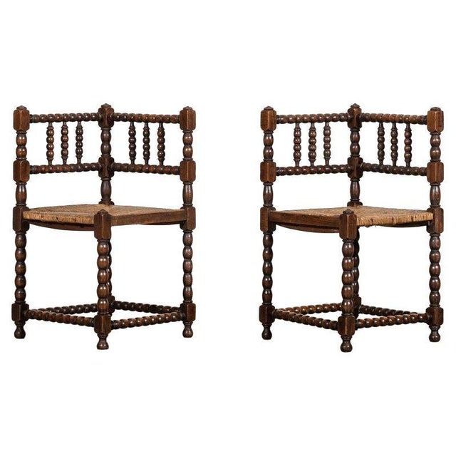 English Beech Bobbin Corner Chairs, 1880, Set of 2 For Sale - Image 14 of 14