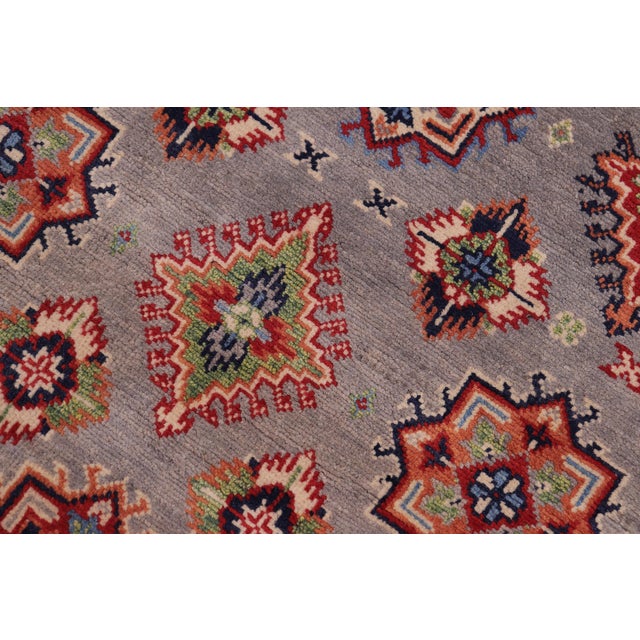 Rustic Kazak Southwestern Gray/Light Blue Wool Rug - 4'2''x6'1'' For Sale In New York - Image 6 of 10