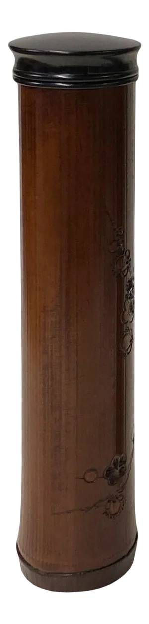 Chinese Bamboo Carved Scenery Column Shape Incense Holder Display Art