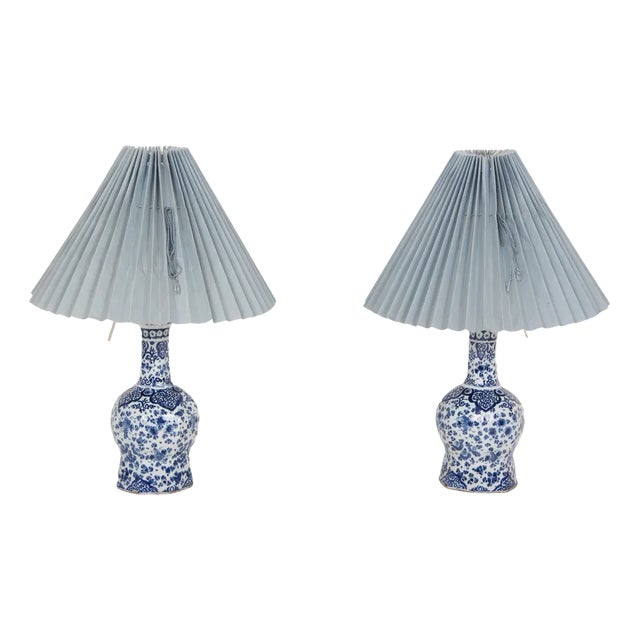 Large Table Lamps in Antique Dutch Delft, 18th Century, Set of 2 For Sale