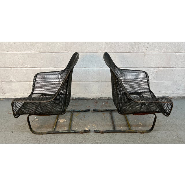 Black Pair of Vintage Mesh Spring Lounge Chairs Attributed to Russell Woodard For Sale - Image 8 of 16