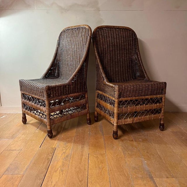 Vintage Chocolate Brown Wicker Chairs, Set of 2 For Sale - Image 9 of 9