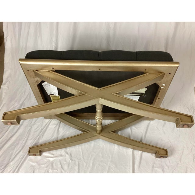 Gray Late 20th Century Vanguard Lytton Ottoman With Gray Flannel Tufted Seat & Metallic Gold X Base For Sale - Image 8 of 10