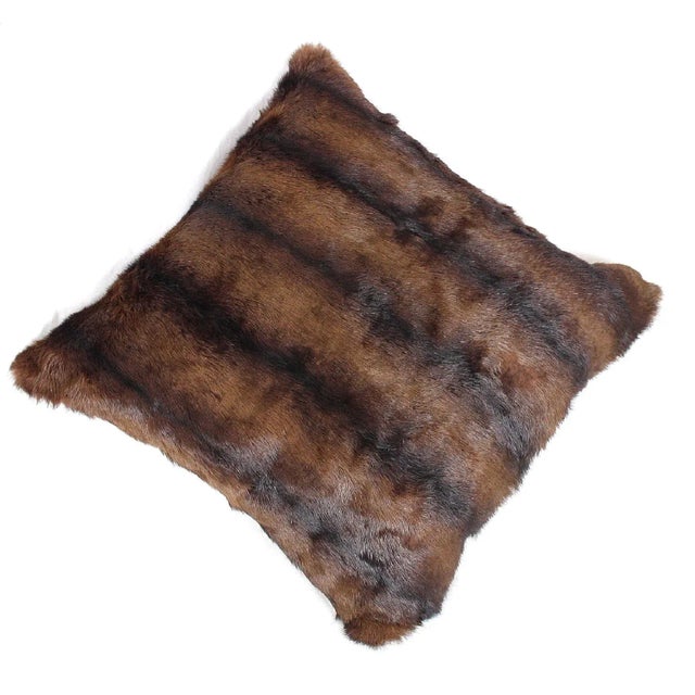 Vintage Geometric Muskrat Real Fur Pillow For Sale - Image 4 of 13