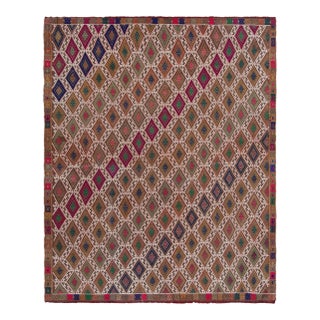 Vintage Embroidered Kilim Rug in Brown, White and Wine Tribal Geometric Pattern For Sale