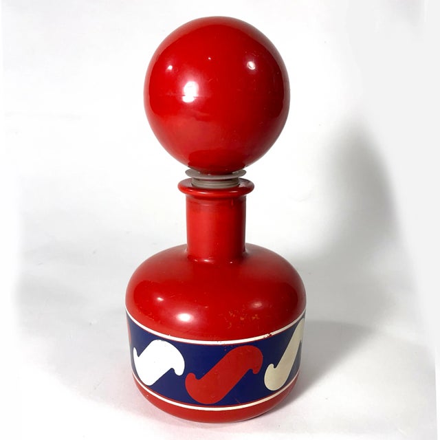 1940s Italian Mod Painted Glass Decanter For Sale - Image 5 of 7