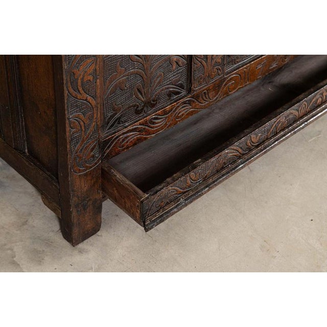 English Carved Oak Mule Chest, 1680 For Sale - Image 12 of 16