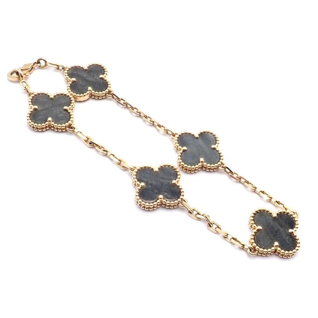 Contemporary Mid 20th Century Van Cleef & Arpels Alhambra Rose Gold Obsidian Bracelet For Sale - Image 3 of 12