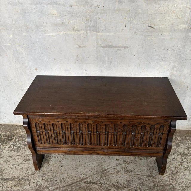 Antique Arts & Crafts Carved Oak Blanket Box For Sale - Image 4 of 9