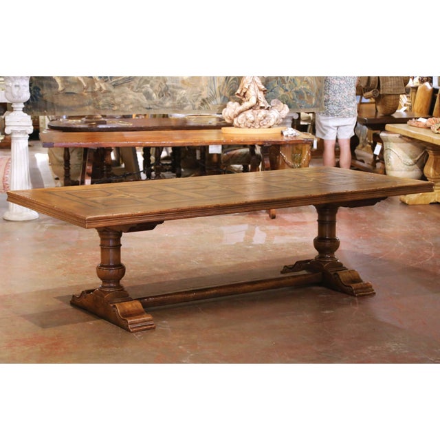 Mid 20th Century Mid-Century French Walnut, Chestnut & Burlwood Parquetry Refectory Dining Table For Sale - Image 5 of 9