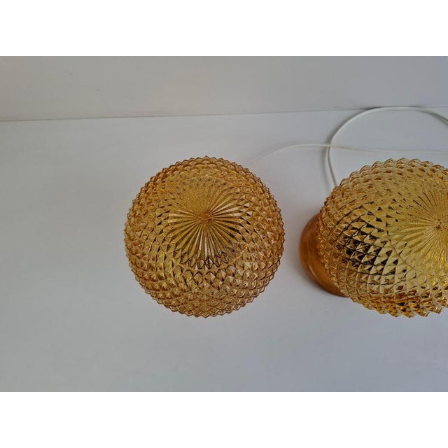 Mid-Century Modern Table Lamps with Amber Glass and Wood Base, Czechoslovakia, 1980, Set of 2 For Sale - Image 15 of 17