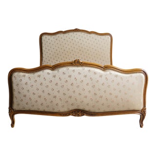 Antique French Provincial Wood Carved Frame Upholstered Full Bed For Sale
