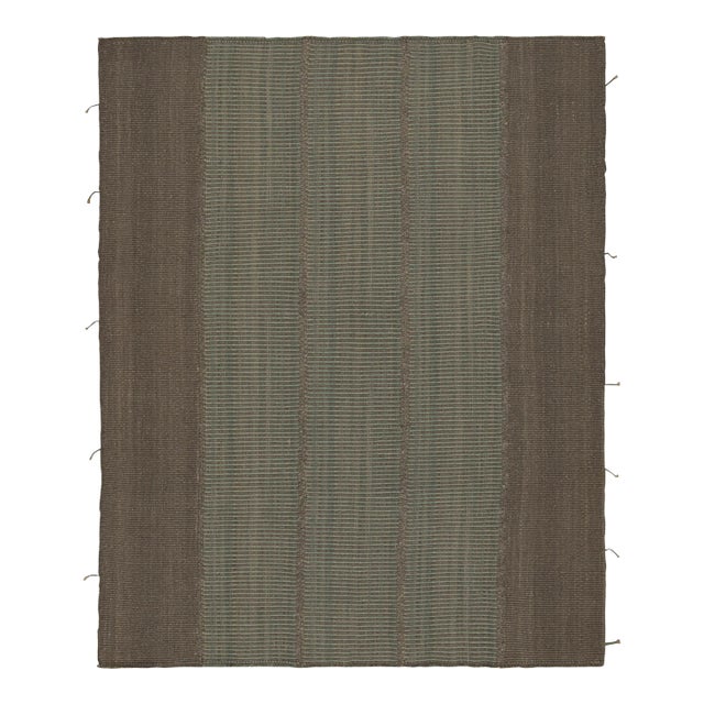 Rug & Kilim’s Modern Kilim Rug in Brown & Blue Textural Stripes For Sale