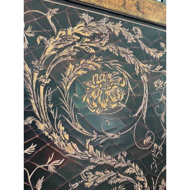 Vintage Maitland-Smith Embossed Leather & Lacquer Armoire / Bar Cabinet For Sale In Raleigh - Image 6 of 11