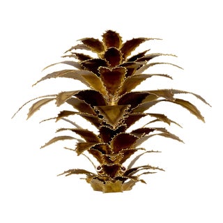 Maison Jansen Attributed Gilt Metal Sconce With Torch Cut Leaves For Sale