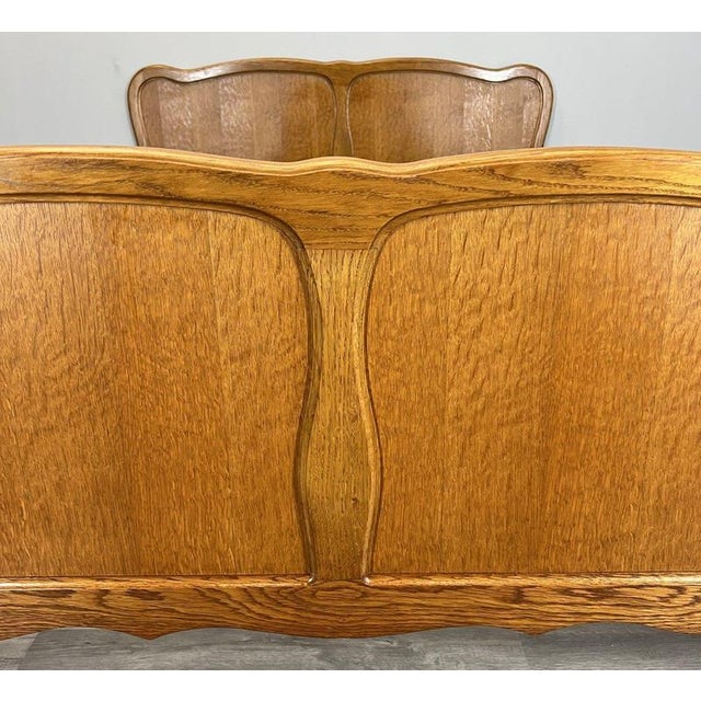 Vintage French Louis XVI Style Oak Double Bed Frame with Carved Headboard For Sale - Image 3 of 12