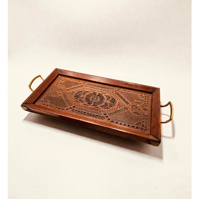 Antique Edwardian Hand-Carved Wooden Serving Tray with Brass Handles, England, 1890s For Sale - Image 15 of 15